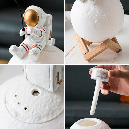 Astronaut decoration made of resin and wood, 13 × 13 × 28 cm