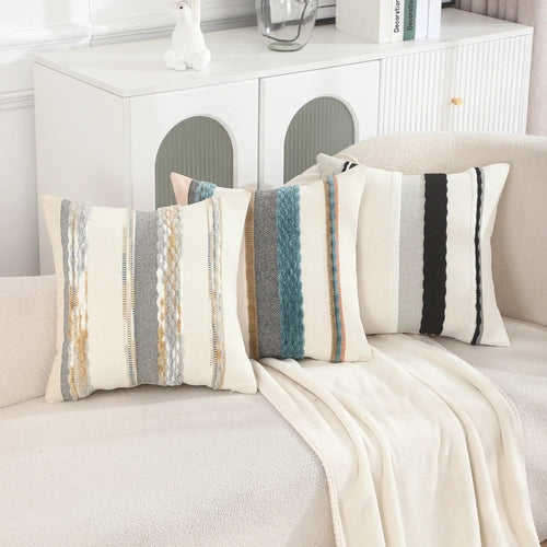 Boho striped decorative cushion cover, chenille, 45 × 45 cm