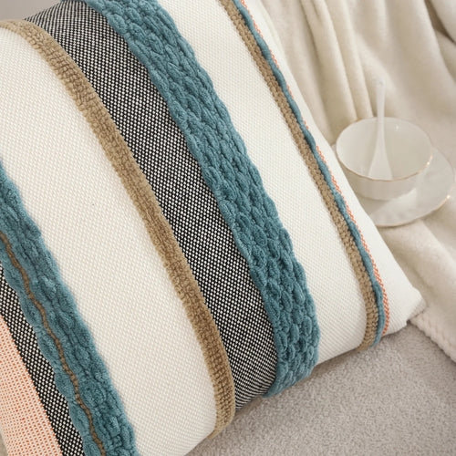 Boho striped decorative cushion cover, chenille, 45 × 45 cm