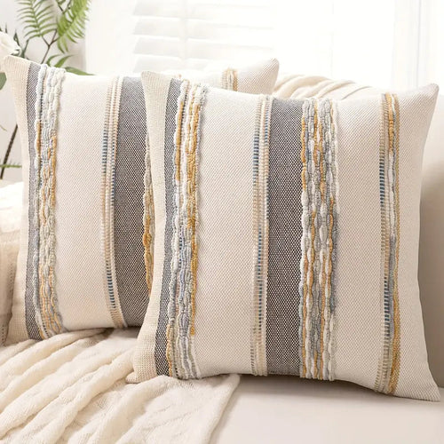 Boho striped decorative cushion cover, chenille, 45 × 45 cm