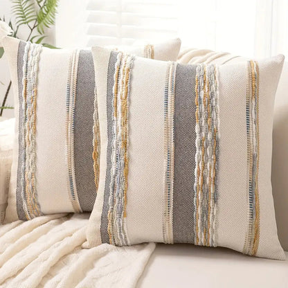 Boho striped decorative cushion cover, chenille, 45 × 45 cm