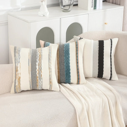 Boho striped decorative cushion cover, chenille, 45 × 45 cm