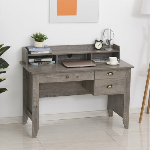Grey HOMCOM desk with drawer and shelf