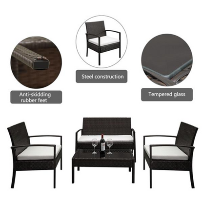 4-piece faux rattan garden furniture set