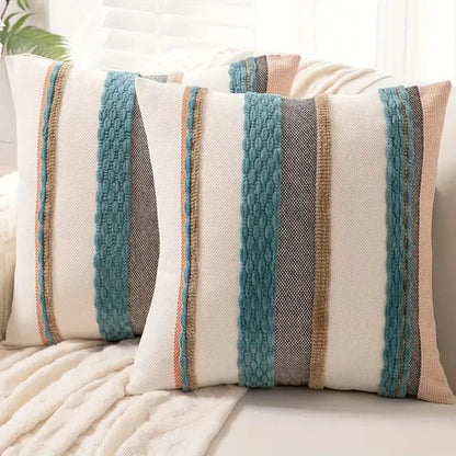 Boho striped decorative cushion cover, chenille, 45 × 45 cm