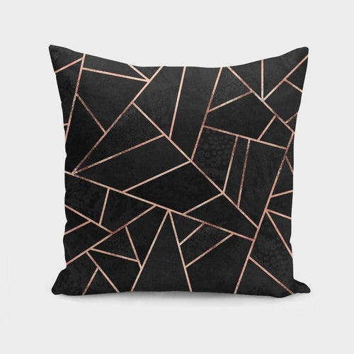 Decorative pillow cover “Black and Rose Gold”, 16 × 16 inches
